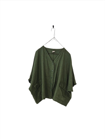 Montaigne - Brigitte linen button up top - Y85818 Forest Green