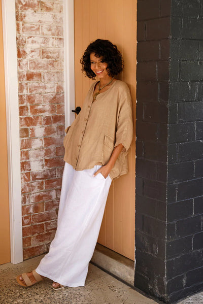 Montaigne - Brigitte linen button up top - Y85818 Ocre