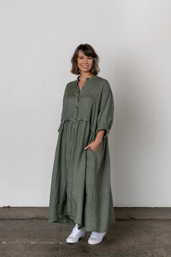 Montaigne - Chaton Button up linen dress/coat - 1817 Khaki