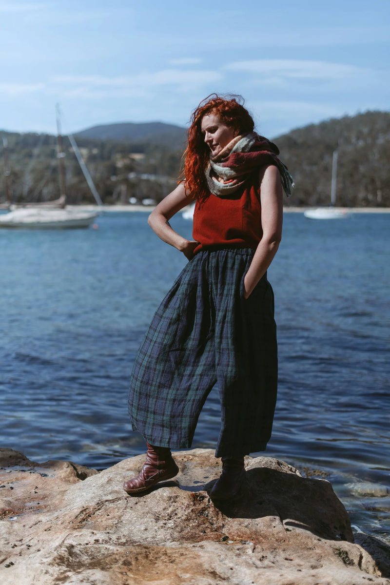 Montaigne - Freya French Linen Tartan Pants - MO-022 Blue