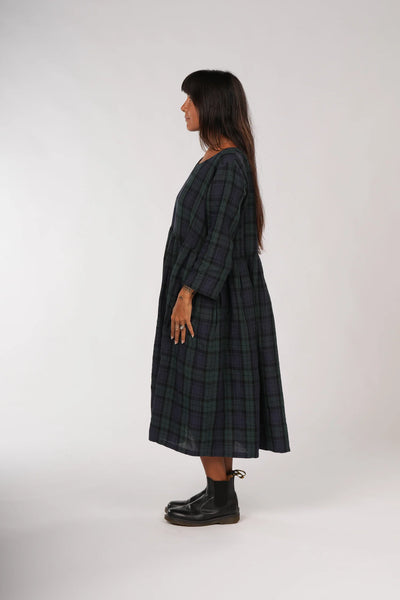 Montaigne - Journee French Linen Tartan Dress - MO-030 Blue