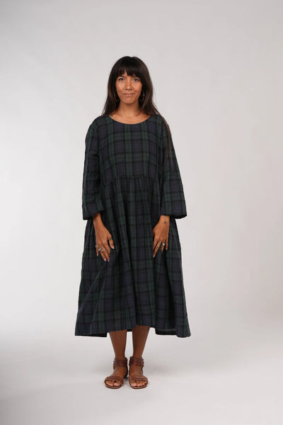 Montaigne - Journee French Linen Tartan Dress - MO-030 Blue