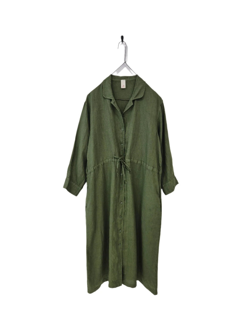 Montaigne - Rodin linen drawstring dress - Y83889 Forest Green