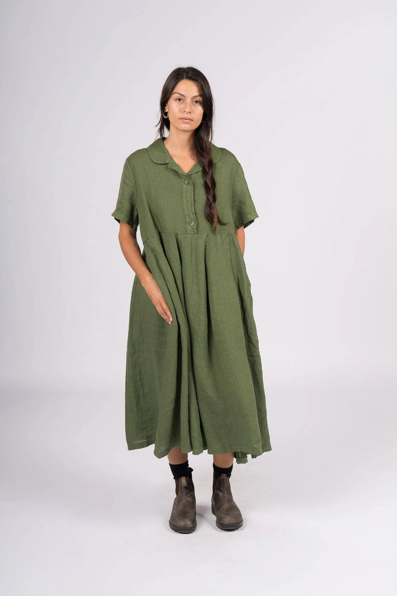 Montaigne - Vianne linen day dress - 221118 Forest green