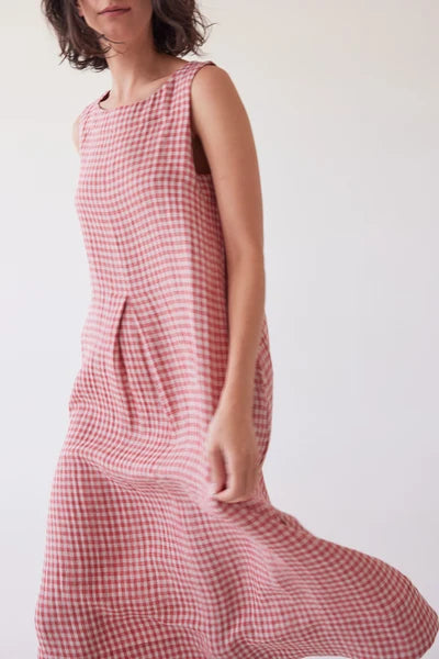 Eva's Sunday - Paloma Sleeveless Dress - Burnt Sienna Gingham