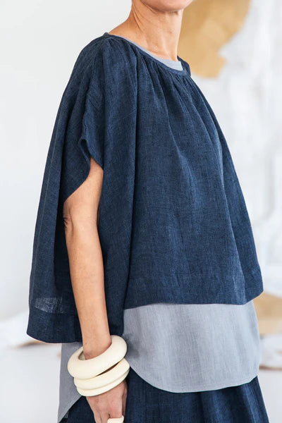 Eva's Sunday - Poppy Top - Navy Gauze - EST391-NAVY
