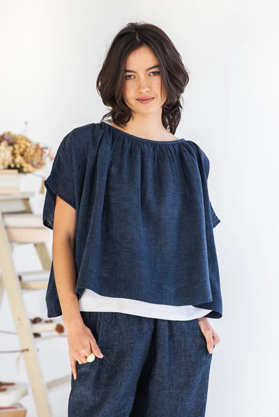 Eva's Sunday - Poppy Top - Navy Gauze - EST391-NAVY