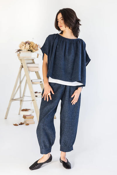 Eva's Sunday - Poppy Top - Navy Gauze - EST391-NAVY