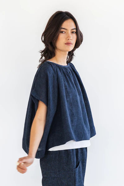 Eva's Sunday - Poppy Top - Navy Gauze - EST391-NAVY