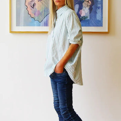 Who's Charlie - Riley Oversized Stripe Shirt - Green/White Stripe
