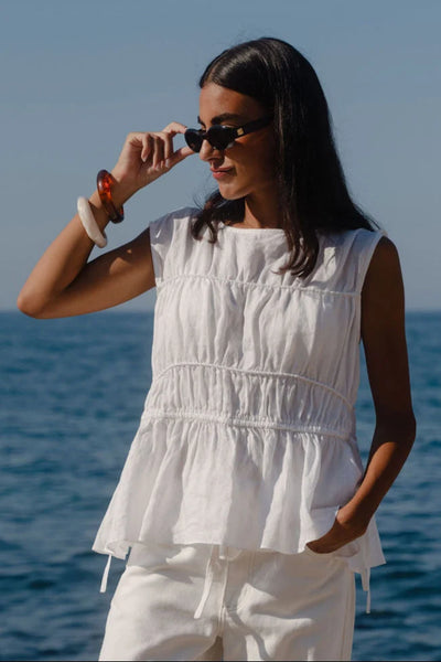 Stories To Be Told - Context Linen Sleeveless Top - Ivory