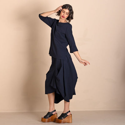 Megan Salmon - Tabinet Pleat Tee Top - Navy