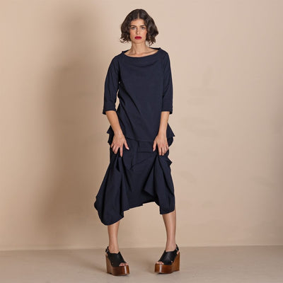 Megan Salmon - Tabinet Pleat Tee Top - Navy