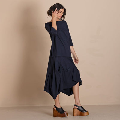 Megan Salmon - Tabinet Pleat Tee Top - Navy