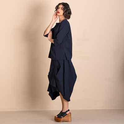 Megan Salmon - Tabinet Pleat Tee Top - Navy
