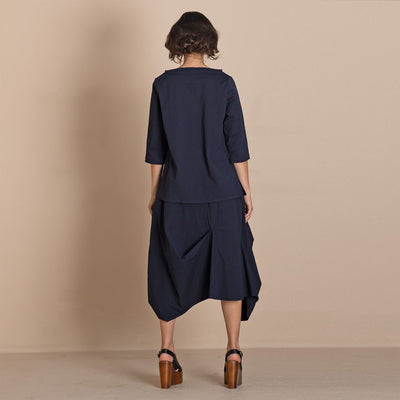 Megan Salmon - Tabinet Pleat Tee Top - Navy