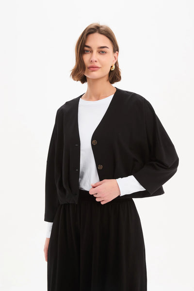 Tirelli - Pleat Hem Crop Cardigan - Black