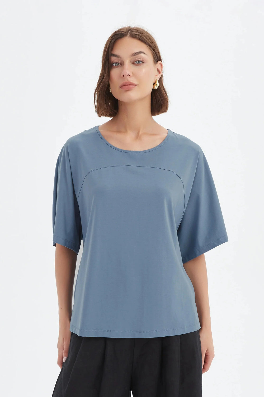Tirelli - Wide Sleeve Yoke Tee - 25T3703 Steel Blue