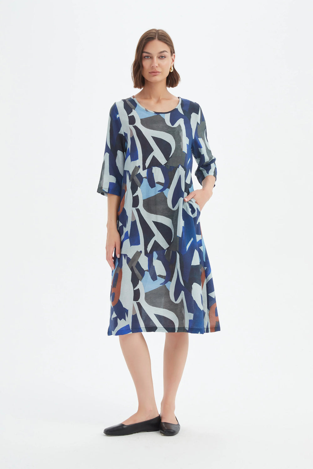 Tirelli - Curve Seam Print Dress - 25D3753 Blue Abstract Print