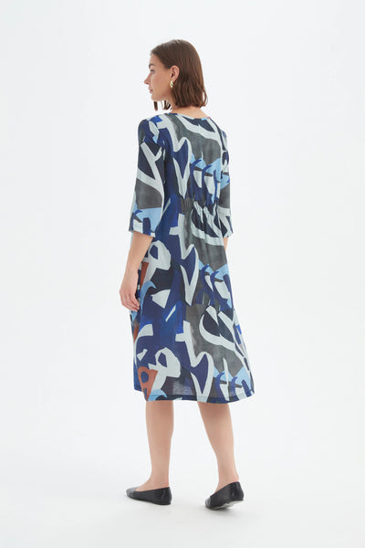 Tirelli - Curve Seam Print Dress - 25D3753 Blue Abstract Print