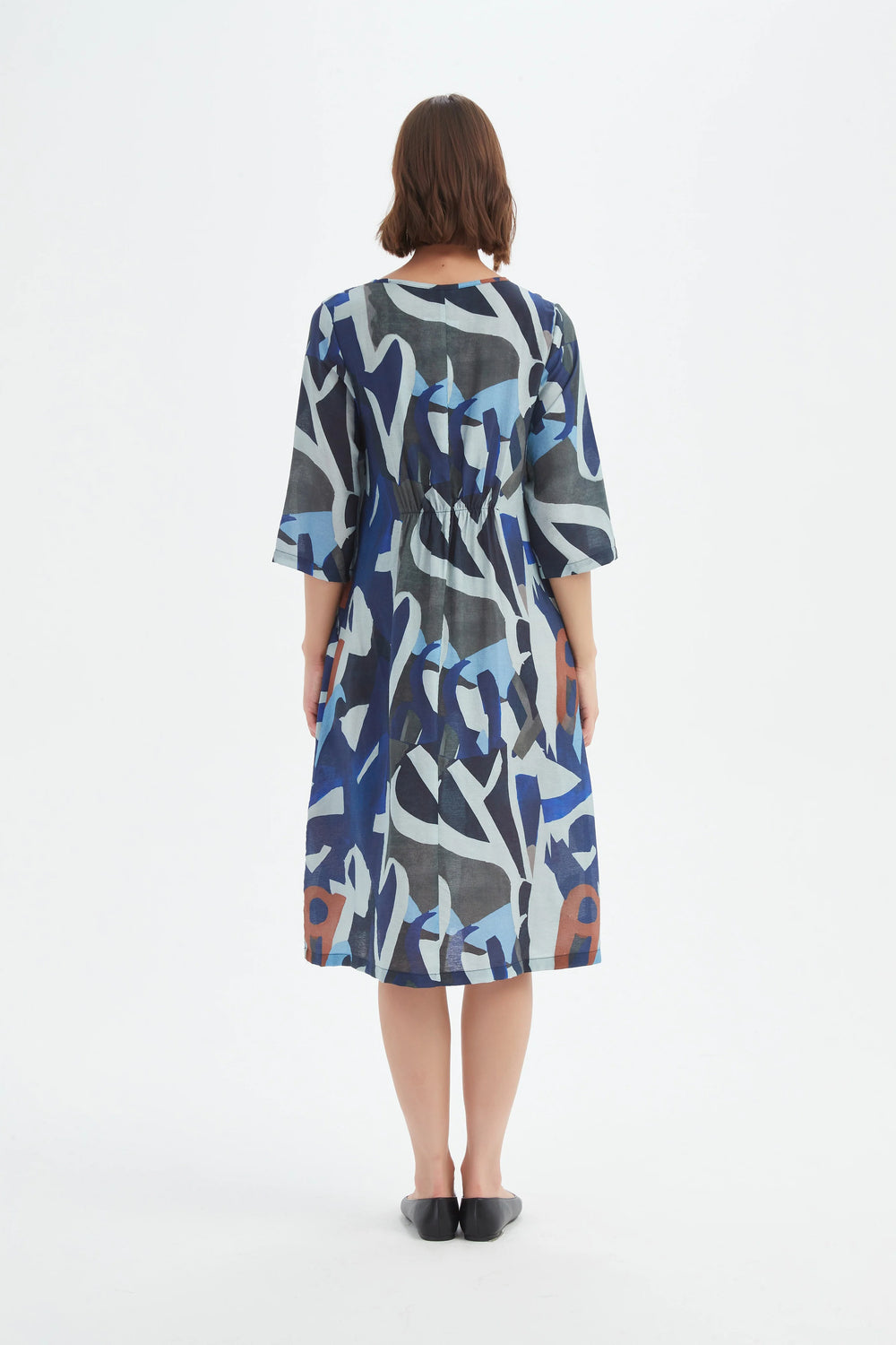 Tirelli - Curve Seam Print Dress - 25D3753 Blue Abstract Print