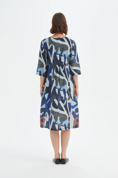 Tirelli - Curve Seam Print Dress - 25D3753 Blue Abstract Print