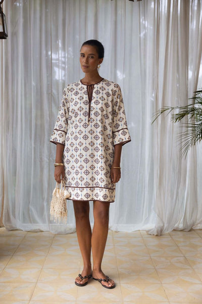 Humidity - Vintage Tales Shift Dress - Cream/Choc