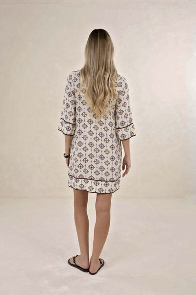 Humidity - Vintage Tales Shift Dress - Cream/Choc
