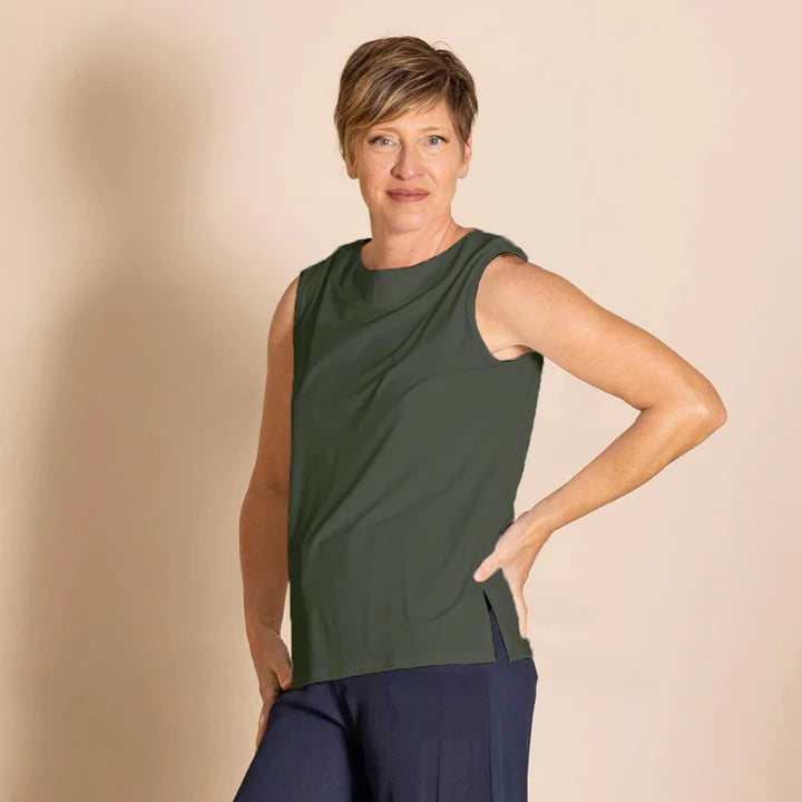 Megan Salmon - Viscose Lycra Sleeveless Audrey Tee - Khaki