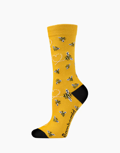 Pussyfoot - Womens Heart Bees Bamboo Sock  | Sunshine