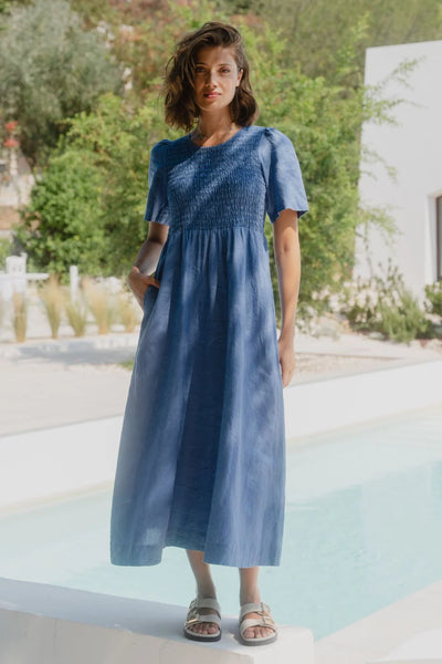 Reunion - Wren Shirred Bodice Midi Dress - Cornflower - 151307