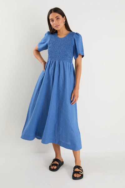 Reunion - Wren Shirred Bodice Midi Dress - Cornflower - 151307