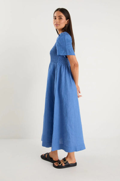 Reunion - Wren Shirred Bodice Midi Dress - Cornflower - 151307