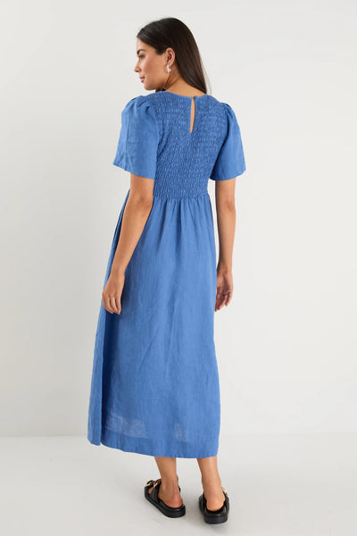 Reunion - Wren Shirred Bodice Midi Dress - Cornflower - 151307